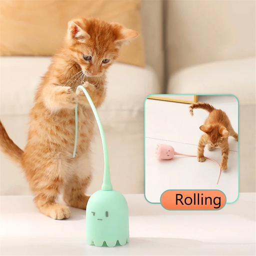 Interactive Cat Toy USB Cat Pet Silicone Automatically Rotates Mouse Tail.Kitten Teasing Stick Pink